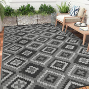 Buiten Vloerkleed - Buitenkleden - Buitentapijt - Opvouwbaar - UV-bestendig - Waterdicht - Buitenmatten - voor Buiten - Balkon - Strand - Picknick -Terras - Rechthoekig - 240 x 300 cm - Zwart/Grijs