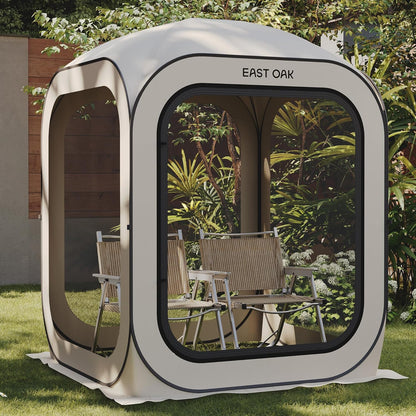 EAST OAK Pop-up tent voor 1-2 personen, mini-paviljoen, opvouwbaar, tent voor camping, tuin, terras, werptent, waterdicht, UPF 50+ uv-bescherming, 360° ventilatie, anti-muggen, met draagtas, beige