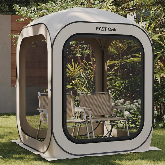 EAST OAK Pop-up tent voor 1-2 personen, mini-paviljoen, opvouwbaar, tent voor camping, tuin, terras, werptent, waterdicht, UPF 50+ uv-bescherming, 360° ventilatie, anti-muggen, met draagtas, beige