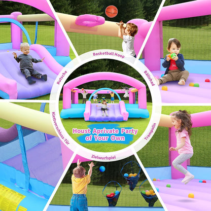 Springkasteel voor kinderen, met glijbaan en klimwand, inclusief springkasteel, binnen en buiten, springmatras voor kinderen, 3-10 jaar, 274 x 310 x 218 cm, outdoor springkastelen (groot)