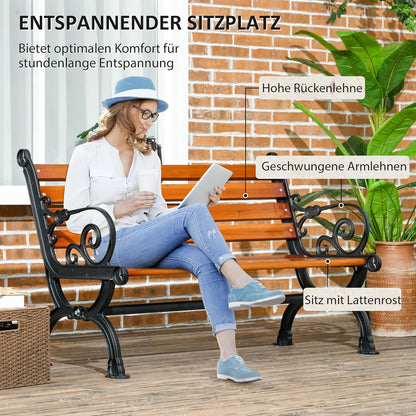 Outsunny Garden Bench Park Bench Double Sofa Balcony Bench with Armrests Garden Balcony Weatherproof Wood 120 x 64 x 79 cm Teak - QUORE