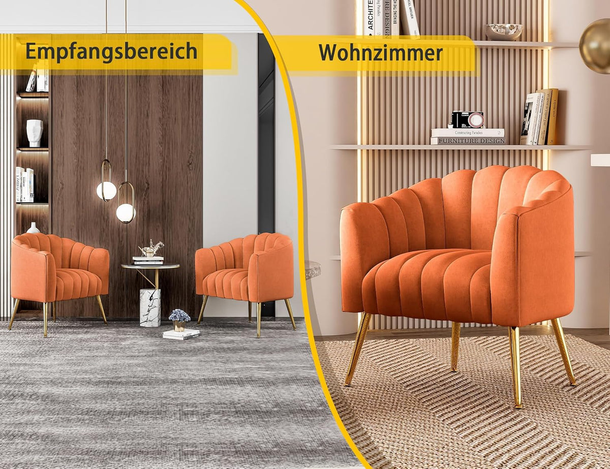 Extra grote pompoen-accentstoel, moderne comfortabele fluwelen bekleding, luxe enkele stoel voor woonkamer, wachtkamer, kantoor en kaptafel, oranje
