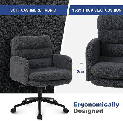 Youhauchair Bureaustoel, Imitatie Kasjmier Office Chair, Comfortabele Make-up Stoel met Verstelbare Hoogte, Ergonomic Chair Bureaustoelen voor Thuis en Slaapkamer, Donkergrijs