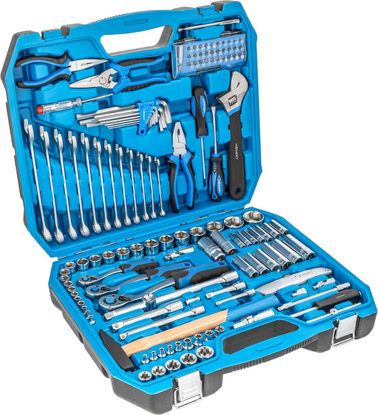 Högert Techniek - gereedschapsset I dopsleutels, bits en accessoires I chroom-vanadium-legeringsstaal I verzonken gesmeed I ratelmechanisme met 72 vergrendelingsklinken I HT1R439-131-delig