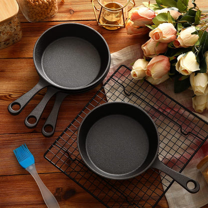 Mini Cast Iron Skillets Small Black Cast Iron Skillet Mini Sizzling Plate Cast Iron Skillets Mini Frying Pan Cast Iron Set with Oil Brush for Indoor Outdoor Restaurant Kitchen (Round,10 Sets) - QUORE