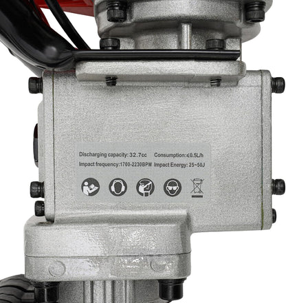 OUKANING 2-in-1 Petrol Ramper with Adapter Head, 32.7 cc Engine, 25-50J Impact Force, 1700-2230 BPM, with 2 55 mm/70 mm Sleeves and Accessories for Horticulture, Fencing, Agriculture - QUORE
