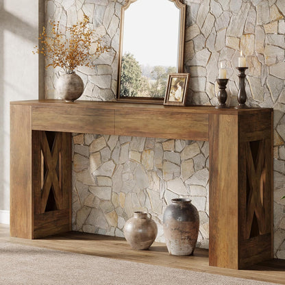 Tribesigns Console Table with Drawers, 160 cm, Extra Long Entrance Table, Wooden Hall Table Behind the Sofa, Narrow Side Table, Slim Coffee Table for Entrance, Hallway, Living Room, Dark Brown