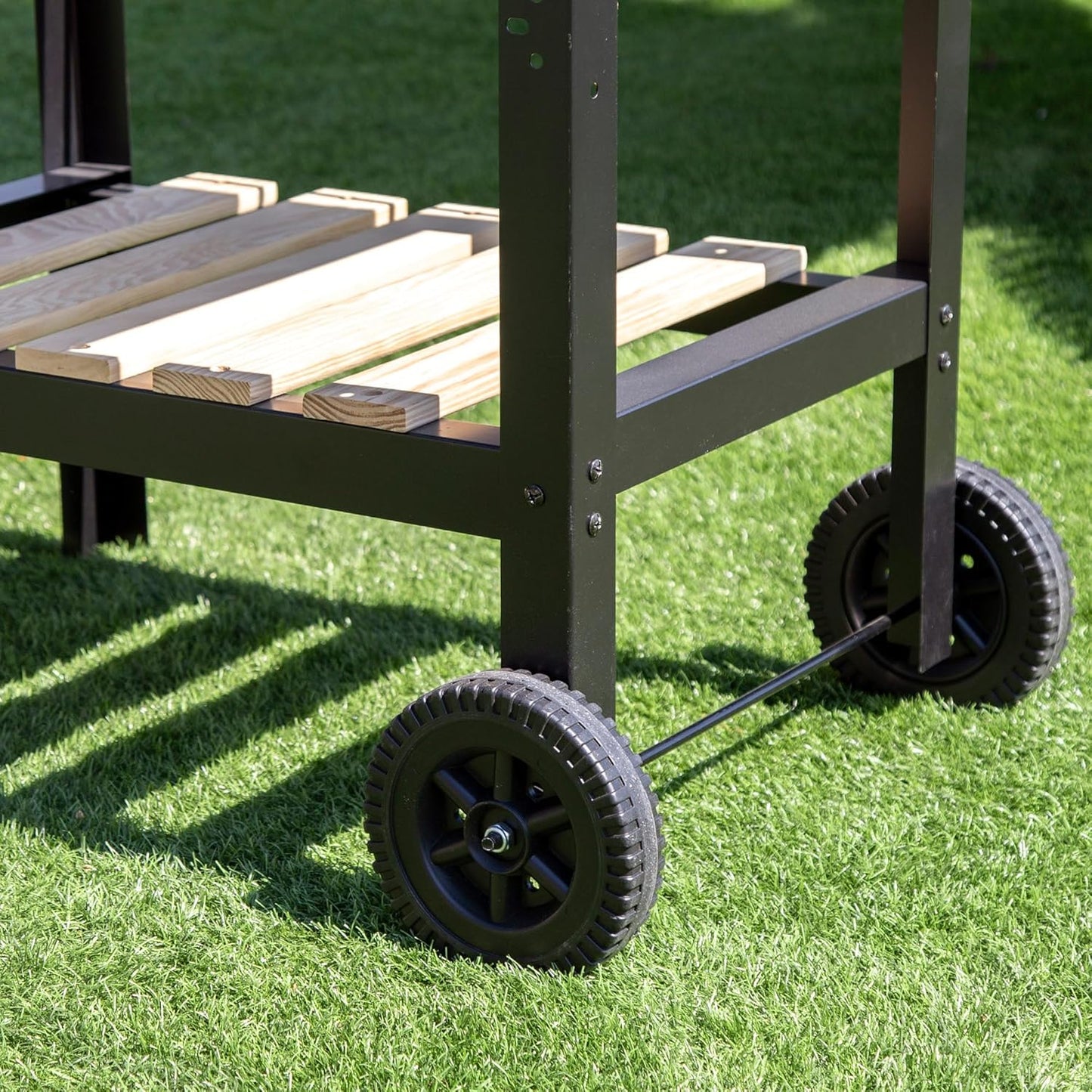 AKTIVE Draagbare houtskoolgrill met dubbele grill, metaal, 100,5 x 40 x 88,5 cm, 3 verstelbare hoogtes, 2 wielen voor eenvoudig transport, geëmailleerd metaal en hout, houtskoolbarbecues (52975)