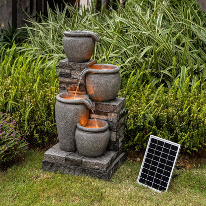 Teamson Home 4 Lagen Zonneenergie Fontein Grijs voor Tuin en Patio
