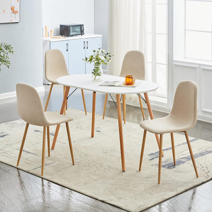 FurnitureR Set van 4 eetkamerstoelen met vierkante rugleuning van stof, kitchenette zonder fauteuil, beige