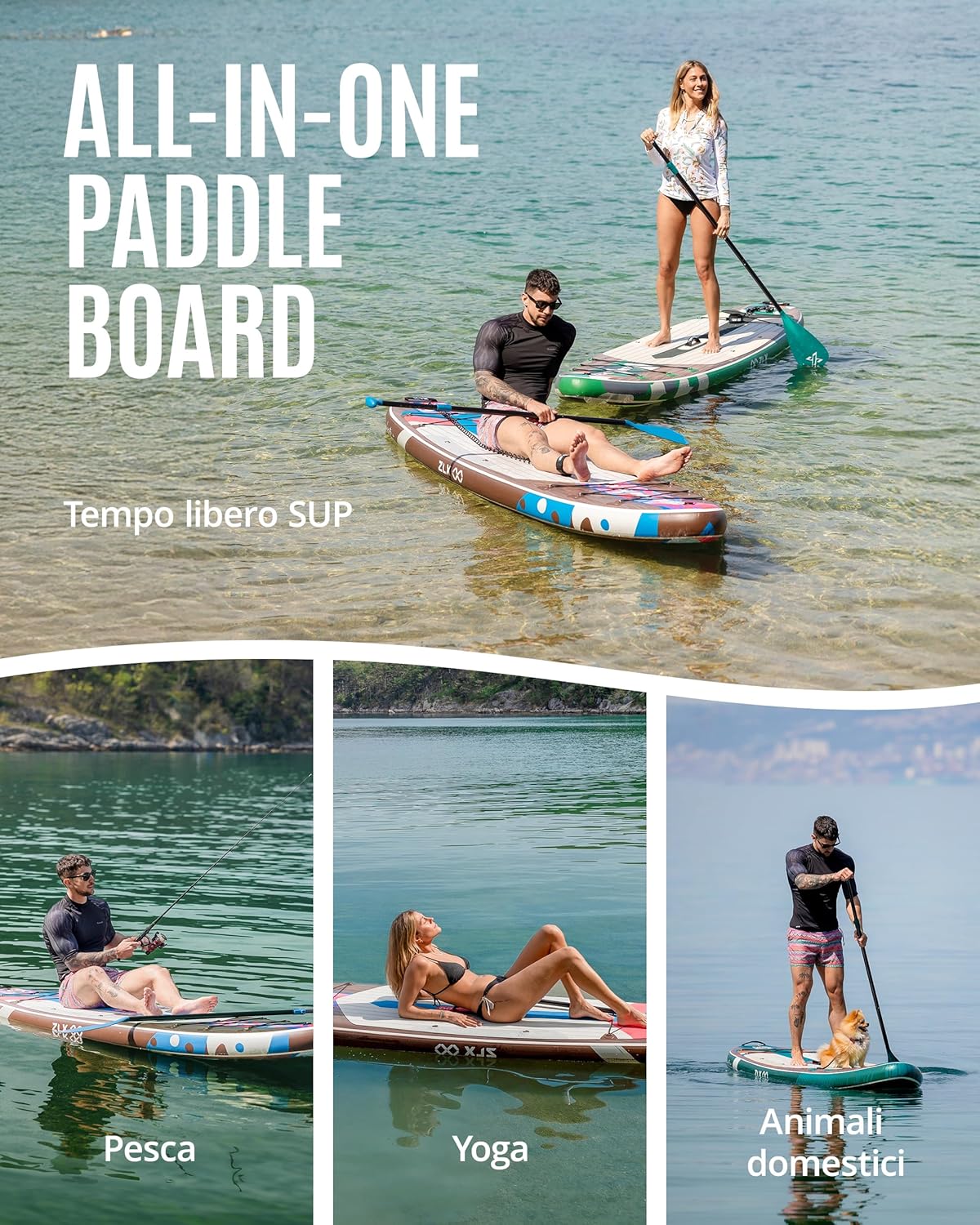 ZLX Opblaasbare SUP 10'6" Paddleboard voor Volwassenen – Antislip Stabiel Deck, Unieke Middenvin, Inclusief Premium Accessoires, Geschikt voor Beginners en Gevorderden