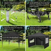 Paviljoen - Tuinpaviljoen - Partytent - Tuintent - Pop-up Kliksysteem - Stabiel - Opvouwbaar - Waterdicht - Winterbestendig -  50+UV-Bescherming - voor Tuin - Buiten - Achtertuin - 420D Oxford - Metalen Frame - 3 x 3 m - Zwart