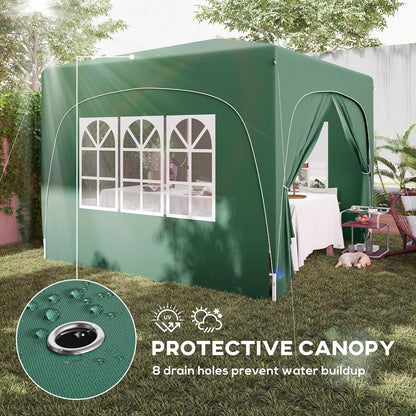 Outsunny UPF50+ 3x3 m Pop Up Gazebo with Sides and Carry Bag, UPF50+, Height-adjustable Gazebo, Instant Event Shelter for Garden, Outdoor, Patio, Dark Green - QUORE
