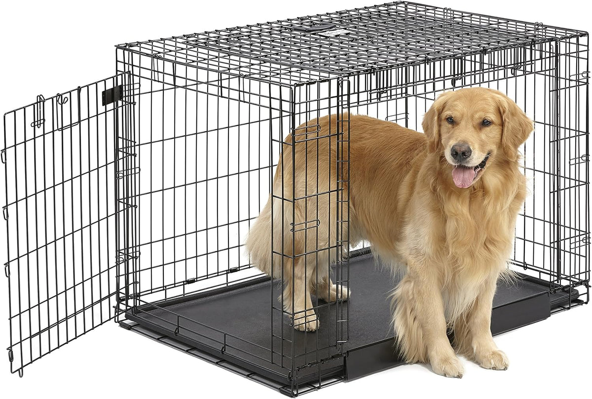 Midwest Homes for Pets Large Ovation Double Door 42-inch Folding Metal Dog Crate, Front and Up & Away Side Doors, Space-Saving Design