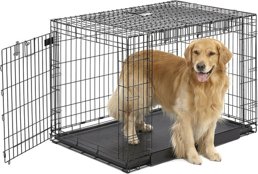 Midwest Homes for Pets Large Ovation Double Door 42-inch Folding Metal Dog Crate, Front and Up & Away Side Doors, Space-Saving Design