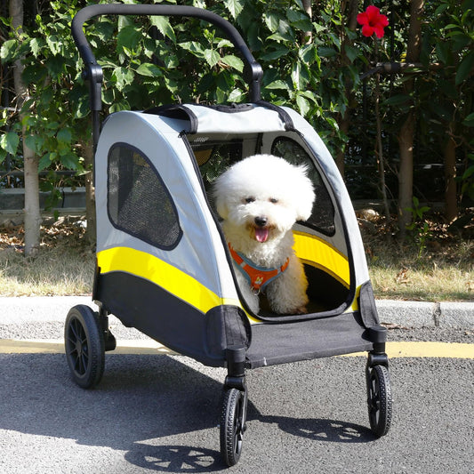 BingoPaw Buggy voor kleine honden: opvouwbare hondenwagen voor middelgrote honden, puppy's en katten tot 20 kg, hondentrolley met 4 wielen, 3 netramen, verstelbare handgreep