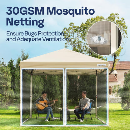 VIVOHOME 3x3m Pop-Up Paviljoen Waterdichte Draagbare Gazebo Buiten Luifel Tent met Muggennet 2 Ritsdeuren en Roltas voor Tuin Camping Picknick Feest Evenementen
