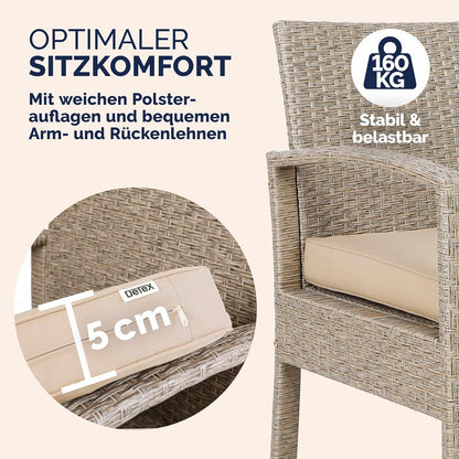 CASARIA® Garden furniture set weatherproof 4 people outdoor incl. cushions polyrattan 2 armchairs garden bench table garden terrace balcony furniture lounge cream - QUORE