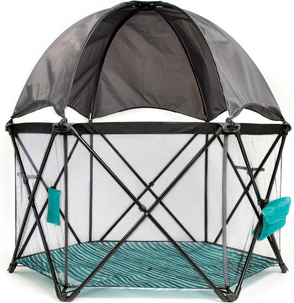 Baby Delight Go with Me Eclipse Mesh Portable Playard | Boxbox | Sunroof | Indoor and Outdoor | Watercolor Stripe Base - QUORE