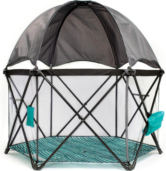 Baby Delight Go with Me Eclipse Mesh Portable Playard | Boxbox | Sunroof | Indoor and Outdoor | Watercolor Stripe Base - QUORE