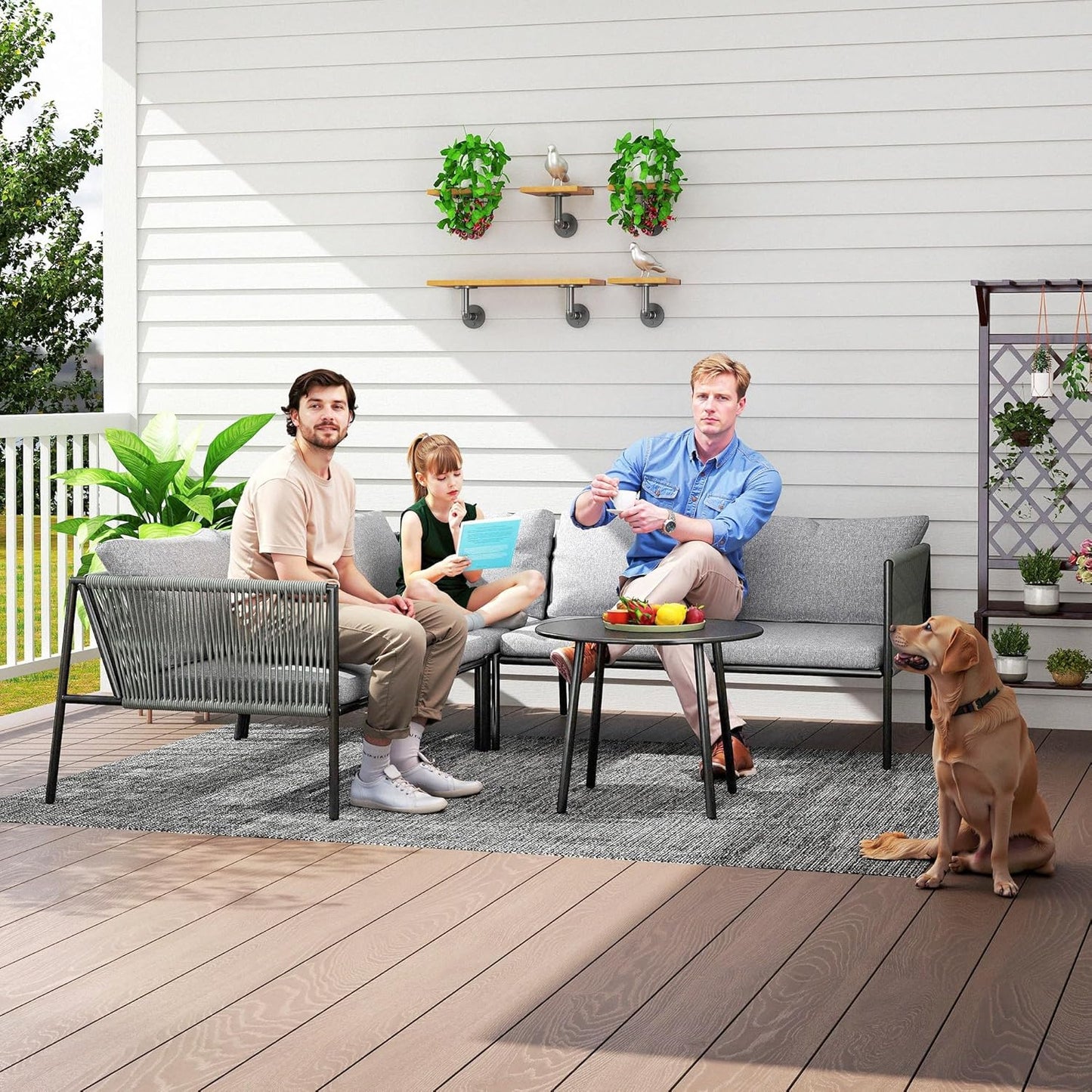 Loungeset – Tuinmeubelset – Buitenmeubels – Balkonset – Terrasmeubels – Weerbestendig Gepoedercoat Staal – Modulaire Opstelling Met Comfortabele Kussens