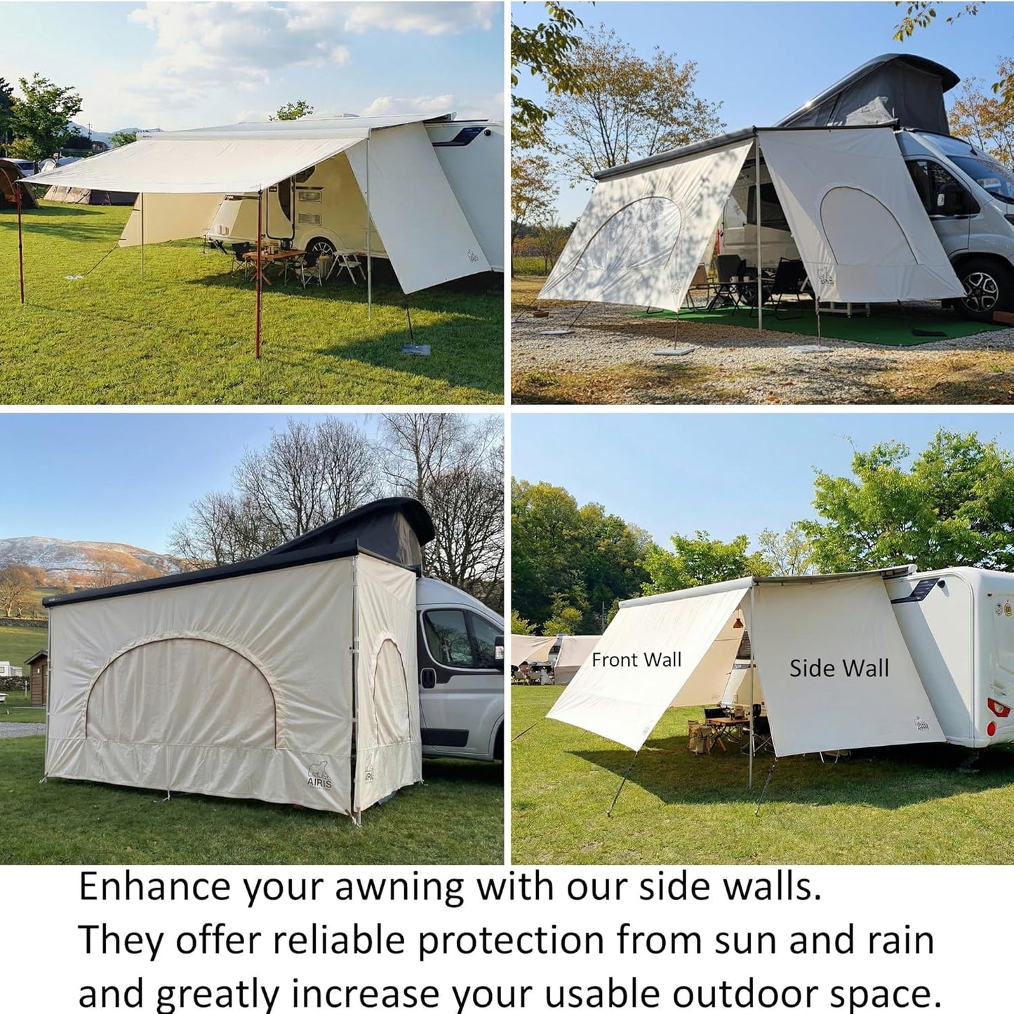 AIRIS Privacyscherm voor luifels, effectieve verduistering met ademend katoenen weefsel, waterafstotend, compatibel met Fiamma, Thule, Dometic (390 x 190)