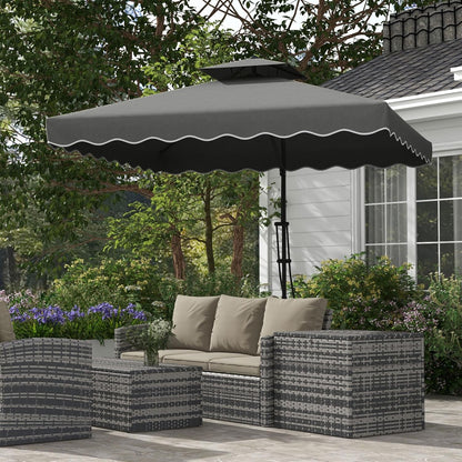 Outsunny Parasol, 243 x 243 cm Balcony Parasol with UV Protection, Floating Parasol with Double Roof, Cross Base, Patio Parasol with Ruffles, 4 Ribs, for Garden, Metal, Dark Grey, Dunkelgrau - QUORE