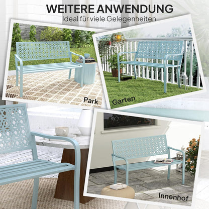 Outsunny 2-Sitzer Gartenbank, wetterfest Sitzbank, Gartenmöbel mit Rücken- & Armlehnen, Park bench 240 kg load bar, Balcony Bench for Balcony Terrasse, Garten, 127 x 63 x 85 cm, Blau - QUORE