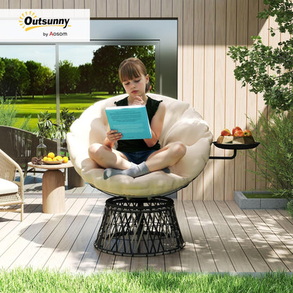 Outsunny Papasan Rattan Chair, 360° Swivel Wicker Chair with Cushion, 90cm Diameter, Round Outdoor Rattan Chair, Swivel Chair, Lounge Chair, Recliner for Living Room, Garden, Balcony, Beige