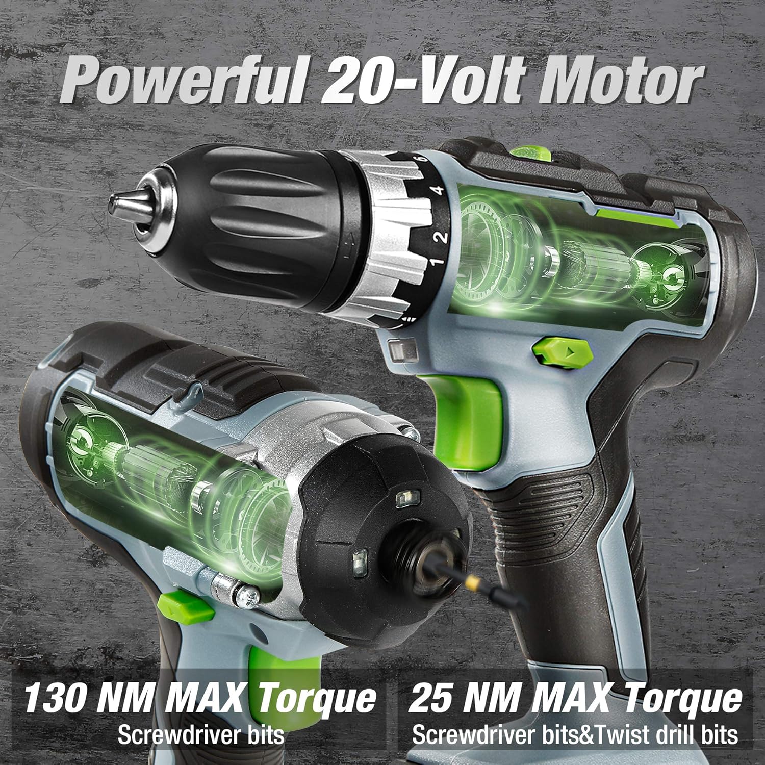 WORKPRO 2-piece cordless screwdriver impact screwdriver set 20 V 2.0 Ah, 2 batteries and charger incl. - QUORE
