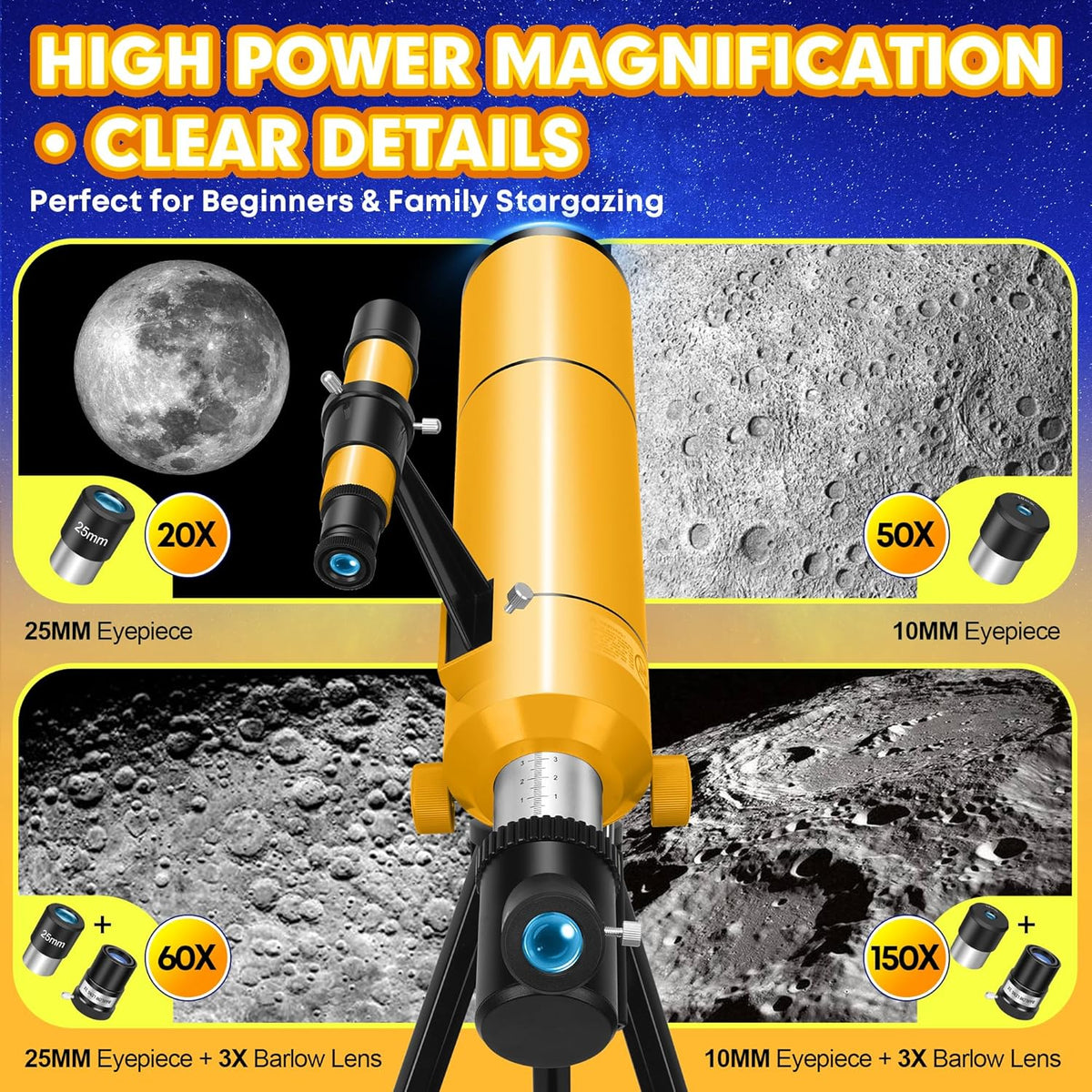 Telescopische astronomie professional voor volwassenen en kinderen, 80 mm opening 500 mm astronomische refractor telescoop voor beginners, draagbare reisscoop met statief, mobiele