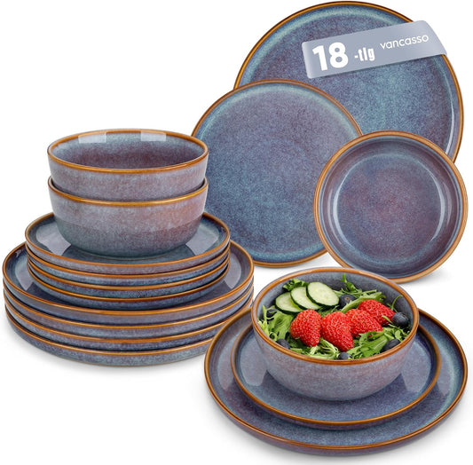 vancasso PLAYA Servies voor 6 personen, 18-delig, reactief glazuur, tafelservies voor 6 personen, modern, aardewerk serviesset, bevat kom, dessertborden en platte borden, vaatwasmachinebestendig