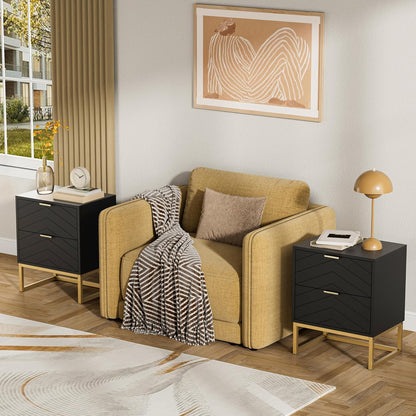 Nachtkastje – Nachtkastjes – Bijzettafel – Opbergkast – Ladekast – Set van 2 – Met 2 Lades – Hoogwaardig MDF Met Metalen Poten