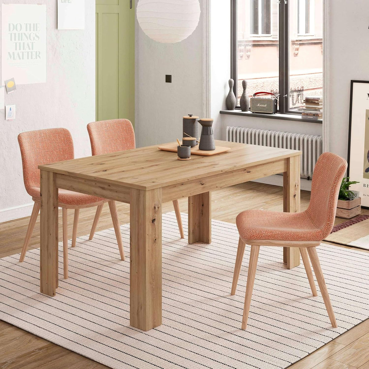 Habitdesign Moderne uittrekbare eettafel, woonkamertafel in Nodi-eiken, 140-190 x 78 x 90 cm, voor maximaal zes personen, model Kendra