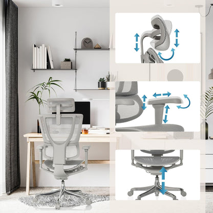 hjh OFFICE Ergonomische Ergohuman Slim Ultra G GEN2 Bureaustoel met flexibele lendensteun, netbespanning, grijs