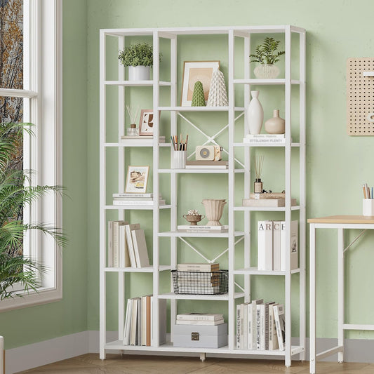 Hzuaneri Bookcase, 6 Tier Standing Shelf, 15 Shelves, Adjustable Open Shelves, for Living Room, Office, Bedroom, 30 x 100 x 170 cm, White, BC15013W