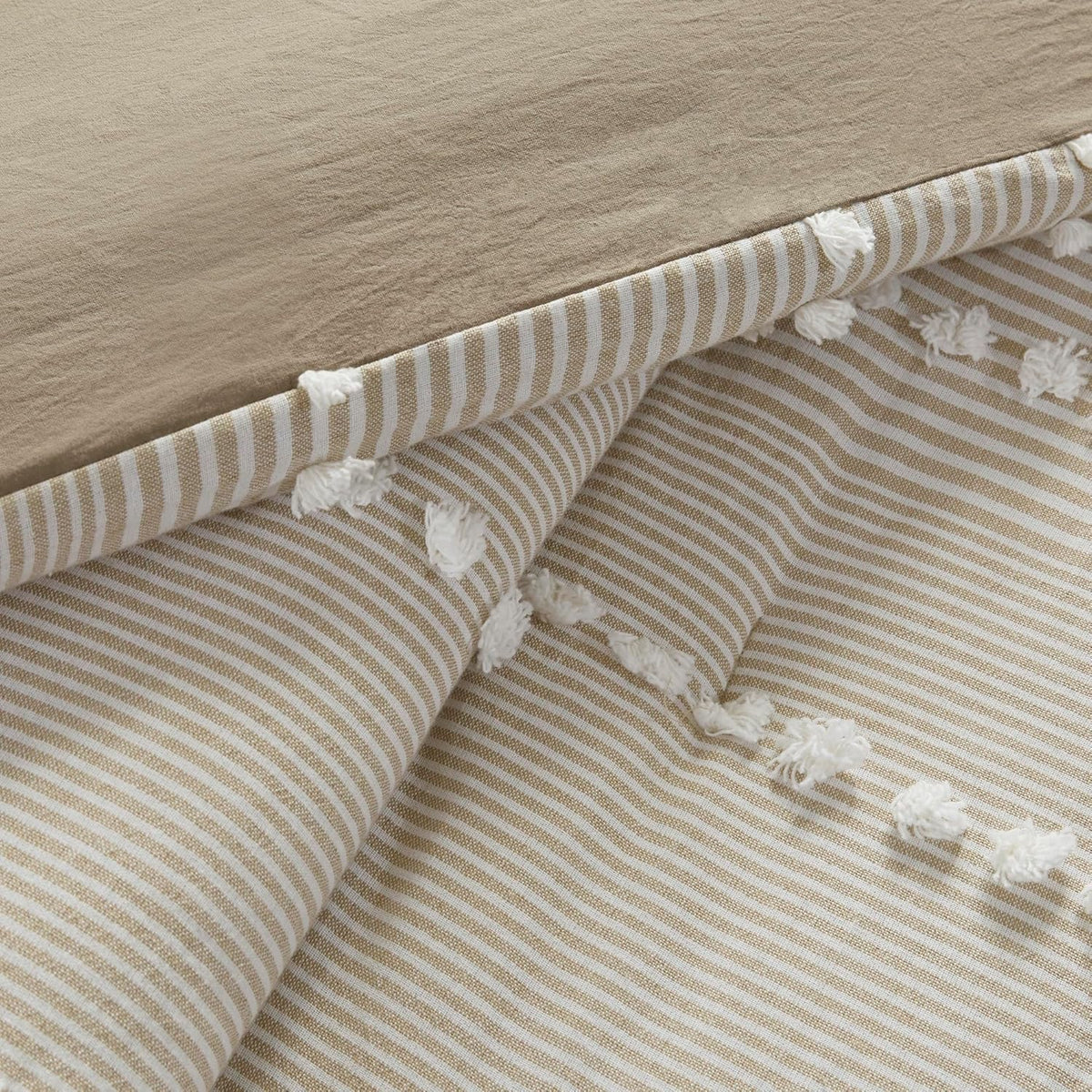 Harbor House 100% Cotton Duvet Set - Trendy Tufted Textured Design, All Season Cozy Bedding Modern Comforter Cover, Matching Shams, Anslee Pom Pom Taupe Queen(90"x90") 3 Piece