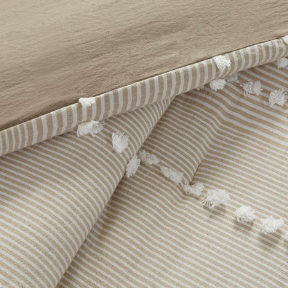 Harbor House 100% Cotton Duvet Set - Trendy Tufted Textured Design, All Season Cozy Bedding Modern Comforter Cover, Matching Shams, Anslee Pom Pom Taupe Queen(90"x90") 3 Piece