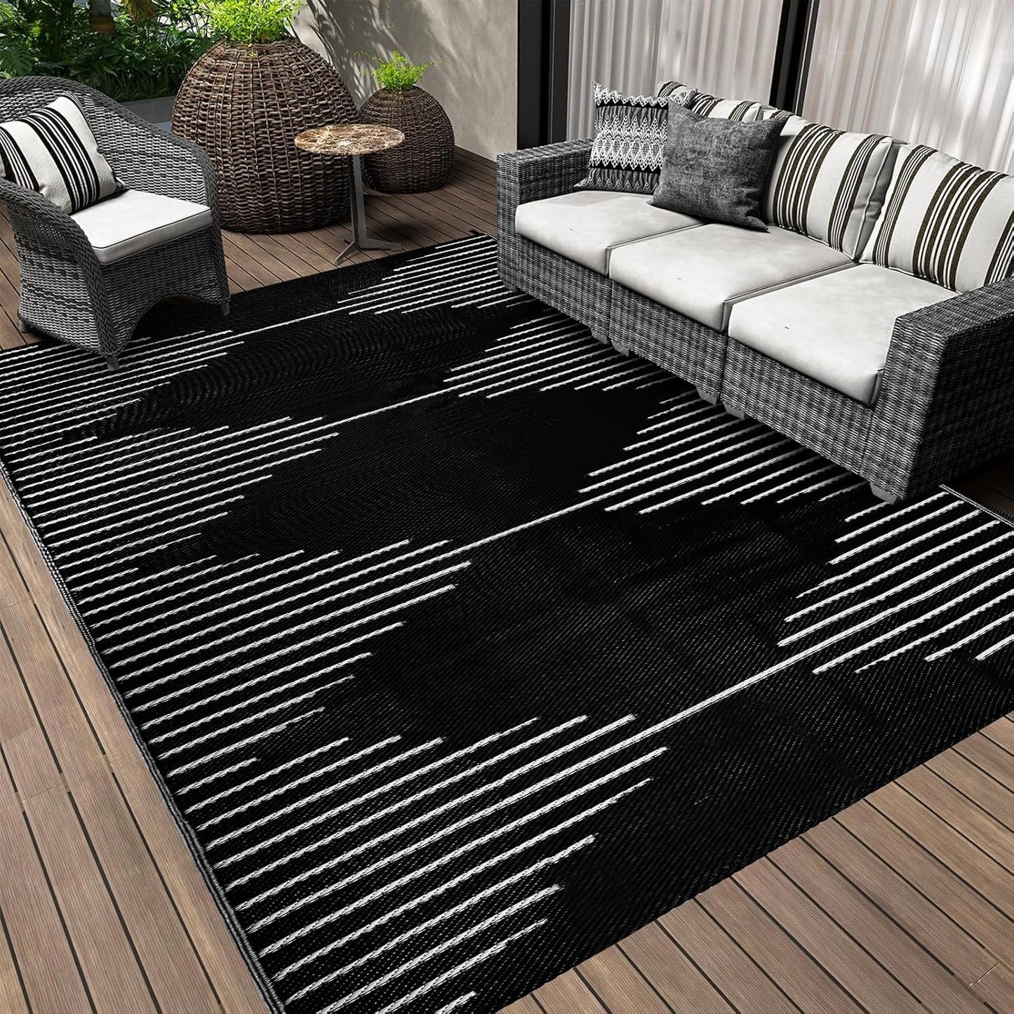 Buiten Vloerkleed - Buitenkleden - Buitentapijt - Opvouwbaar - UV-bestendig - Waterdicht - Buitenmatten - voor Buiten - Balkon - Strand - Picknick -Terras - Rechthoekig - 180 x 270 cm - Zwart