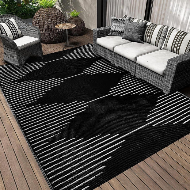 Buiten Vloerkleed - Buitenkleden - Buitentapijt - Opvouwbaar - UV-bestendig - Waterdicht - Buitenmatten - voor Buiten - Balkon - Strand - Picknick -Terras - Rechthoekig - 270 x 365 cm - Zwart