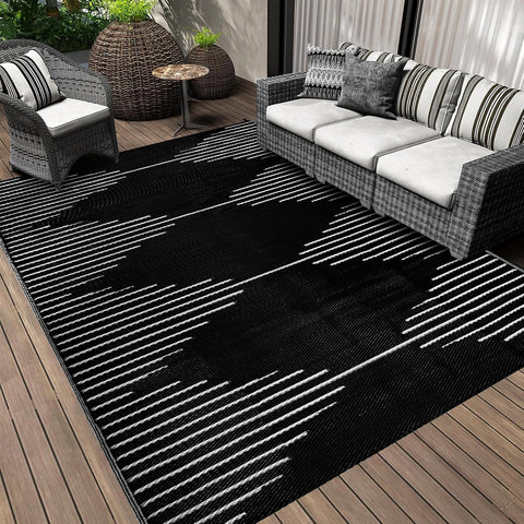 Buiten Vloerkleed - Buitenkleden - Buitentapijt - Opvouwbaar - UV-bestendig - Waterdicht - Buitenmatten - voor Buiten - Balkon - Strand - Picknick -Terras - Rechthoekig - 180 x 270 cm - Zwart