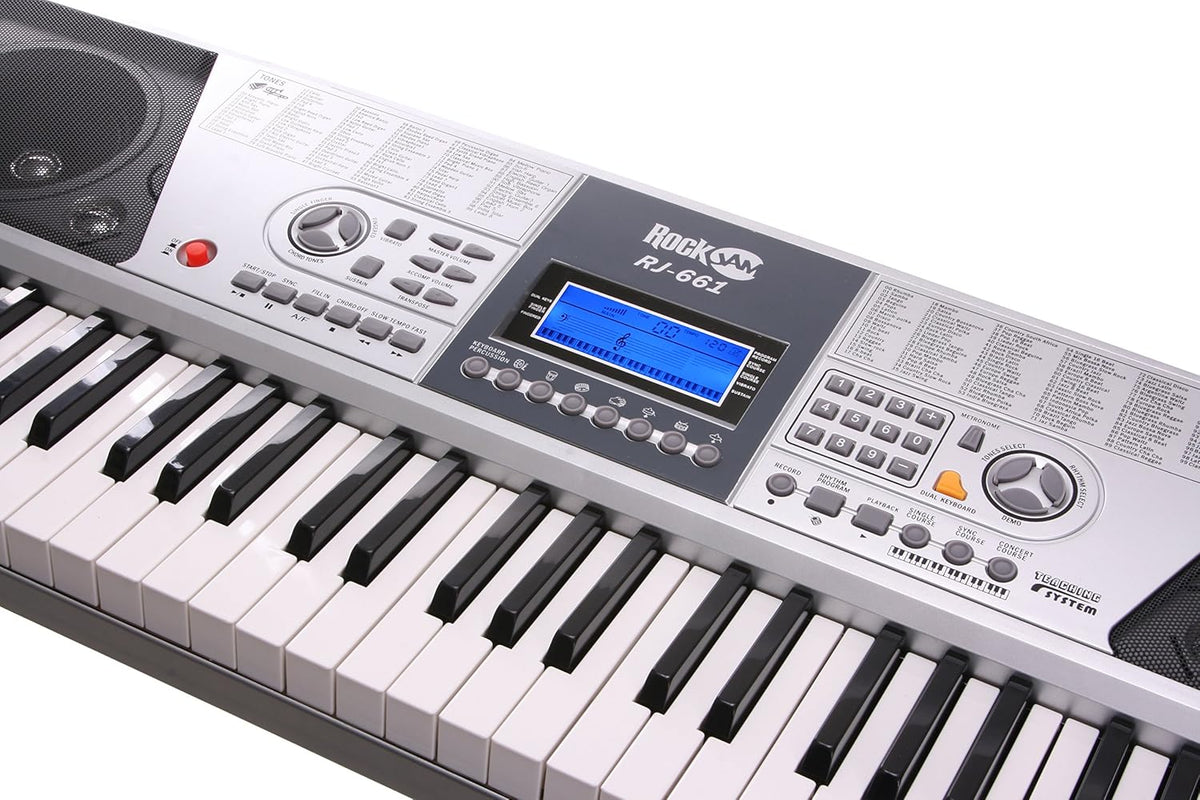 Keyboard – Digitale Piano – Toetsenbord – Elektrische Piano – Piano Keyboard – Grijs – 61 Full-Size Toetsen – Inclusief Standaard, Pianobank En Koptelefoon