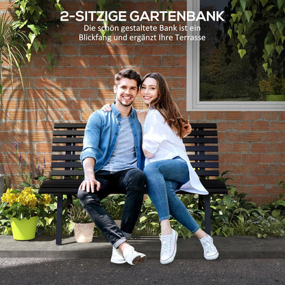 Outsunny 2-Sitzer Garden Bench Alu, wetterfest Sitzbank, UV-Resistant Gartenmöbel mit Lamellen-Design, Parkbank 240 kg load bar, Balcony Bench for Balcony Terrasse, Garten, 123x67x79 cm, Grau