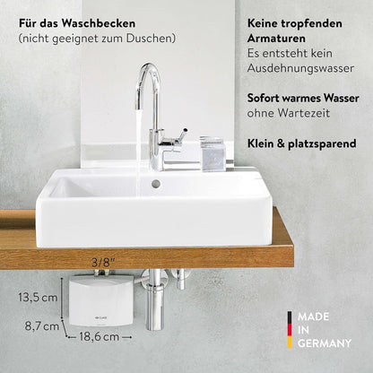 CLAGE M4 hydraulische kleine doorstroomboiler, alleen voor wastafel, 4,4 kW, zonder stekker, 230 V vaste aansluiting, alleen voor drukloze armaturen [energieklasse A]