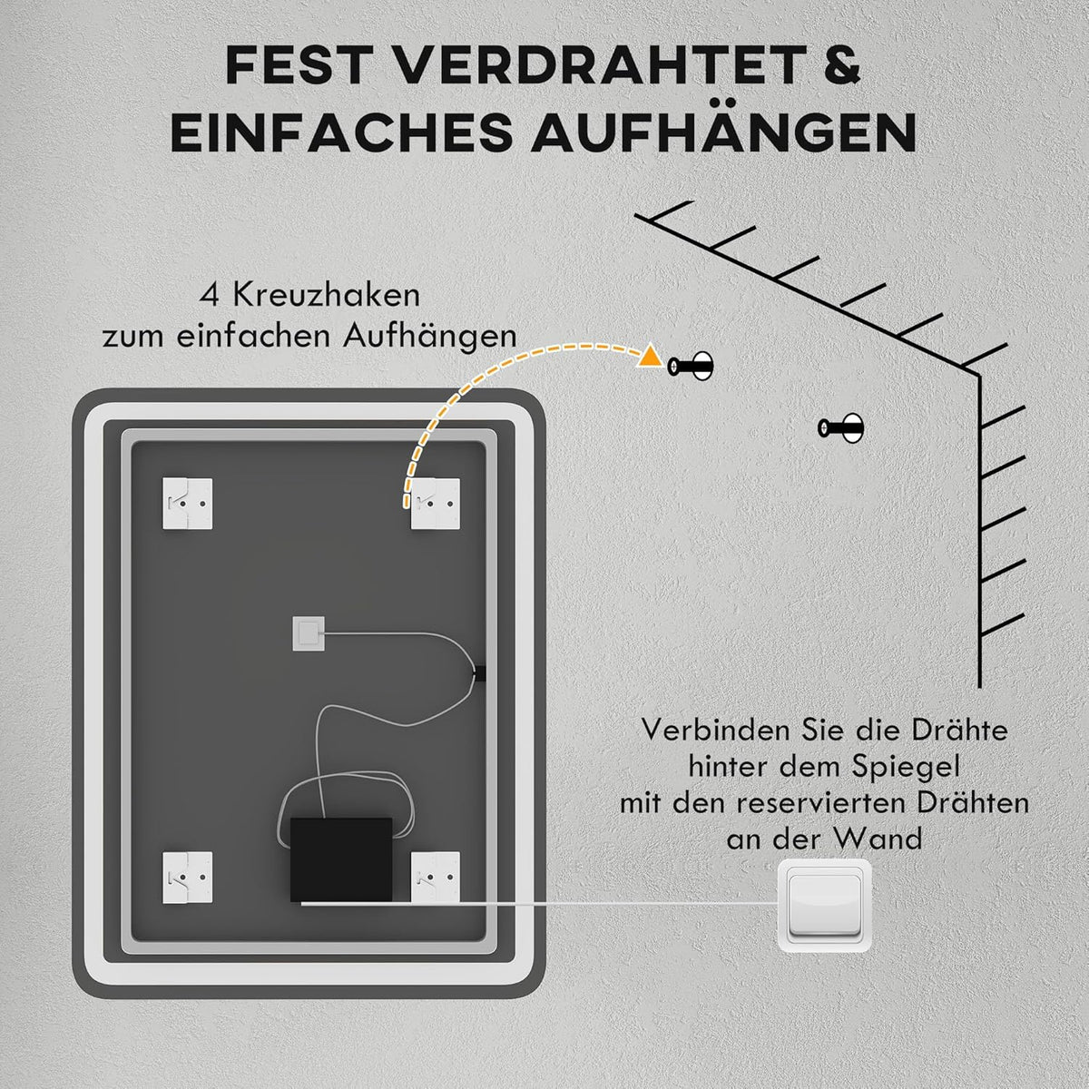 Badkamerspiegel – Wandspiegel – LED Spiegel – Verlichte Spiegel – Touch Spiegel – 70 x 90 cm – Anti-Condens – Geheugenfunctie