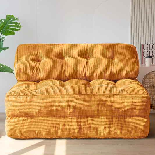 MAXYOYO Folding Sofa Bed, Convertible Sleeping Chair with Pillow, Mattress with Back Support, Portable Chair Bed, Comfortable Lounge for Living Room, Bedroom, Orange, Double