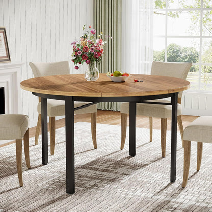 Tribesigns Round Dining Table for 4-6 People, 119.5cm Kitchen Table, Dining Table with Solid Metal Legs, Round Dining Table for Dining Room, Kitchen