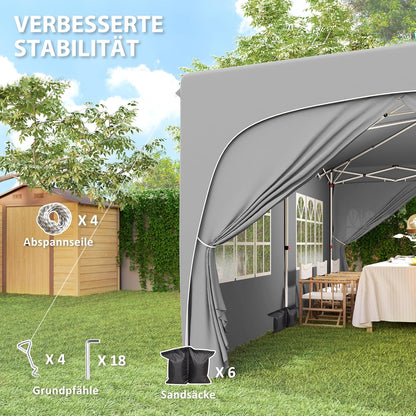Outsunny Pavillon approx. 3x6m, wasserabweisend Stabil Winterfest Pop-up Faltpavillon, UV Schutz 50+, Faltbar Partyzelt Gartenzelt mit 6 Seitenteilen Tasche Gartenpavillon für Camping Garten, Hellgrau - QUORE