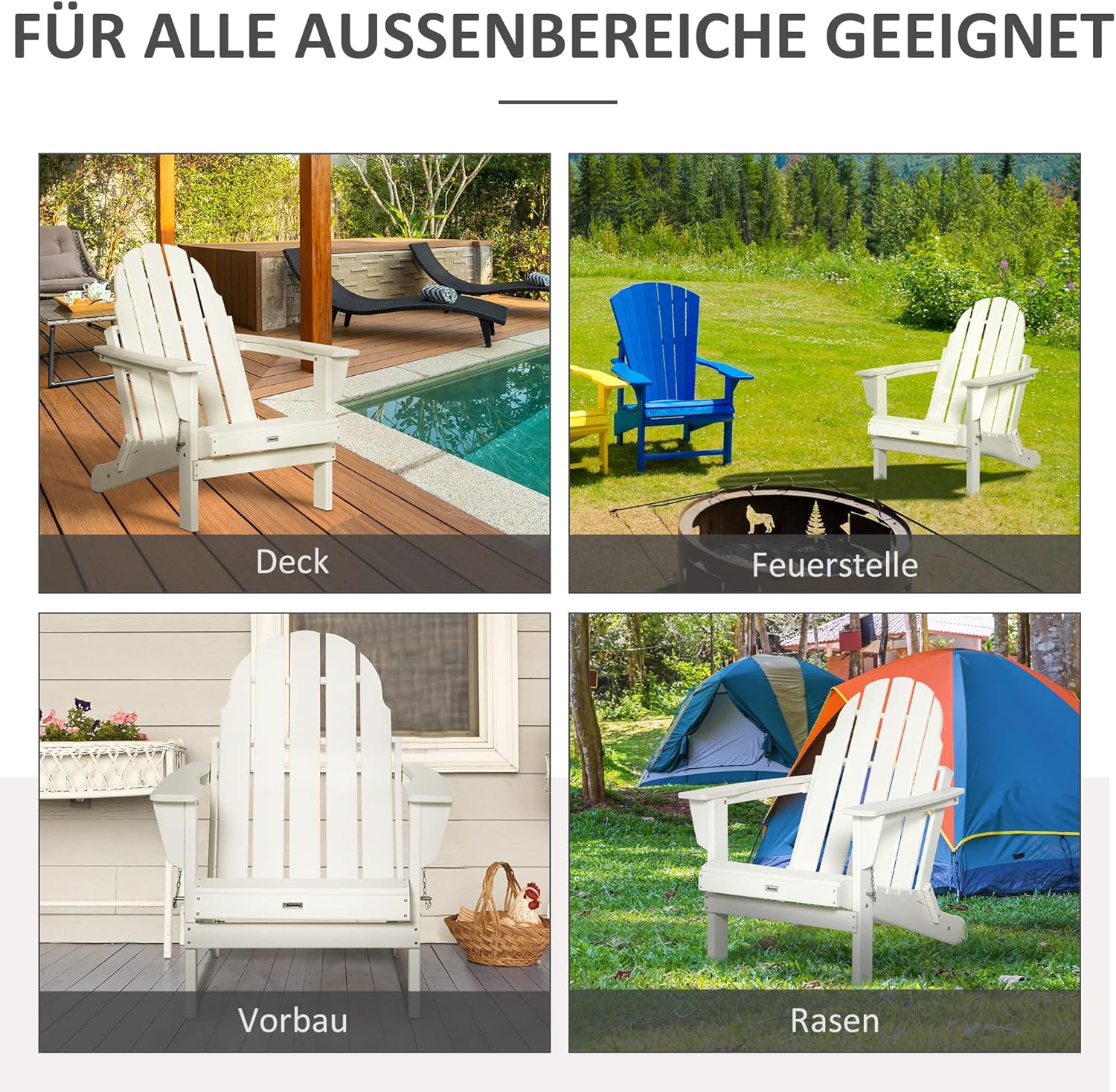 Adirondack Tuinstoel – Buitenstoel – Balkonstoel – Lounge Stoel – Klapstoel – Weerbestendig HDPE Materiaal – Inklapbaar & Draagbaar - QUORE