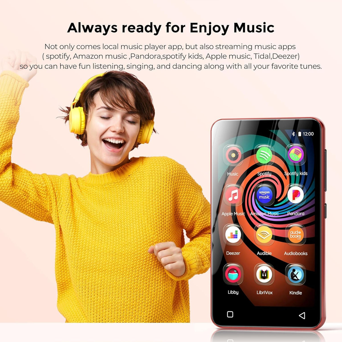 Innioasis 160GB MP3 Player with Bluetooth and WiFi, Android Music Player with Spotify, Amazon Music, Pandora, APP Store, 4 Inch Full Touch Screen MP3 Player with Audible, Libby, Audiobook (Black_Red) - QUORE
